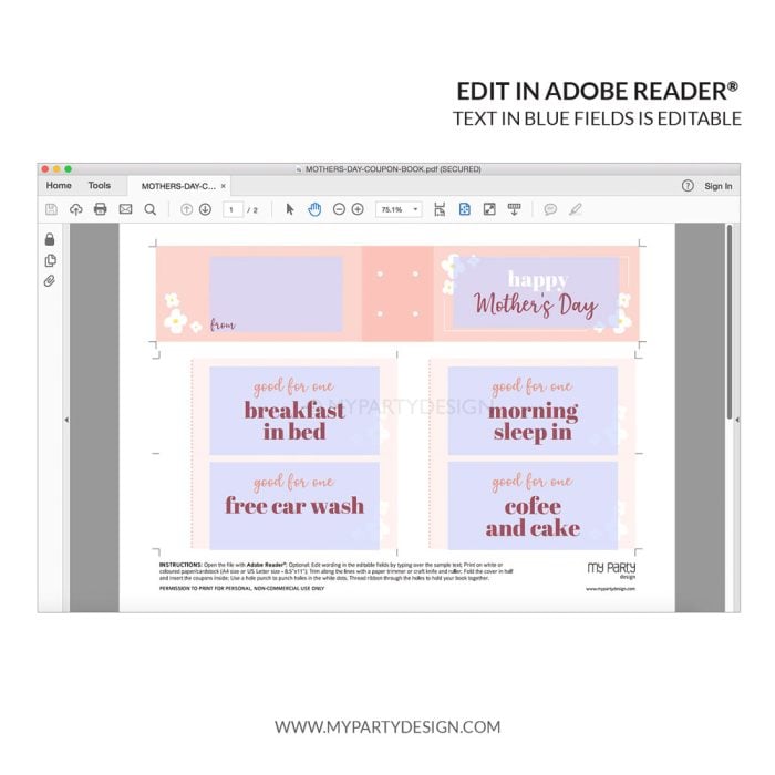 editable coupons for mother's day