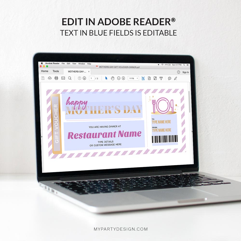 MOTHERS-DAY-GIFT-VOUCHER-DINNER-00D editable Mother's Day dinner gift voucher template