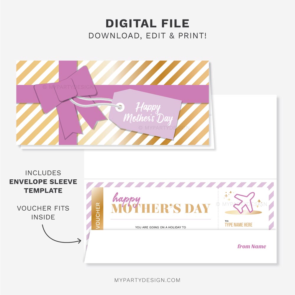 MOTHERS-DAY-GIFT-VOUCHER-HOLIDAY-00B Mothers Day gift voucher template for surprise vacation