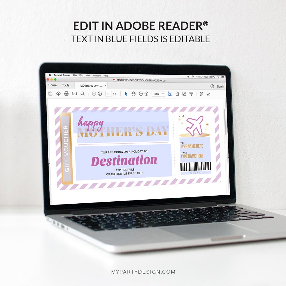 MOTHERS-DAY-GIFT-VOUCHER-HOLIDAY-00D editable Mother's Day holiday gift voucher template