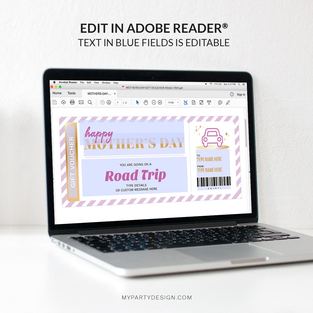 MOTHERS-DAY-GIFT-VOUCHER-ROAD-TRIP-00D editable Mother's Day road trip gift voucher template