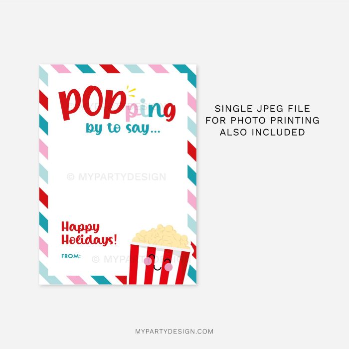 cinema gift card holder that reads "popping by to say happy holidays!"