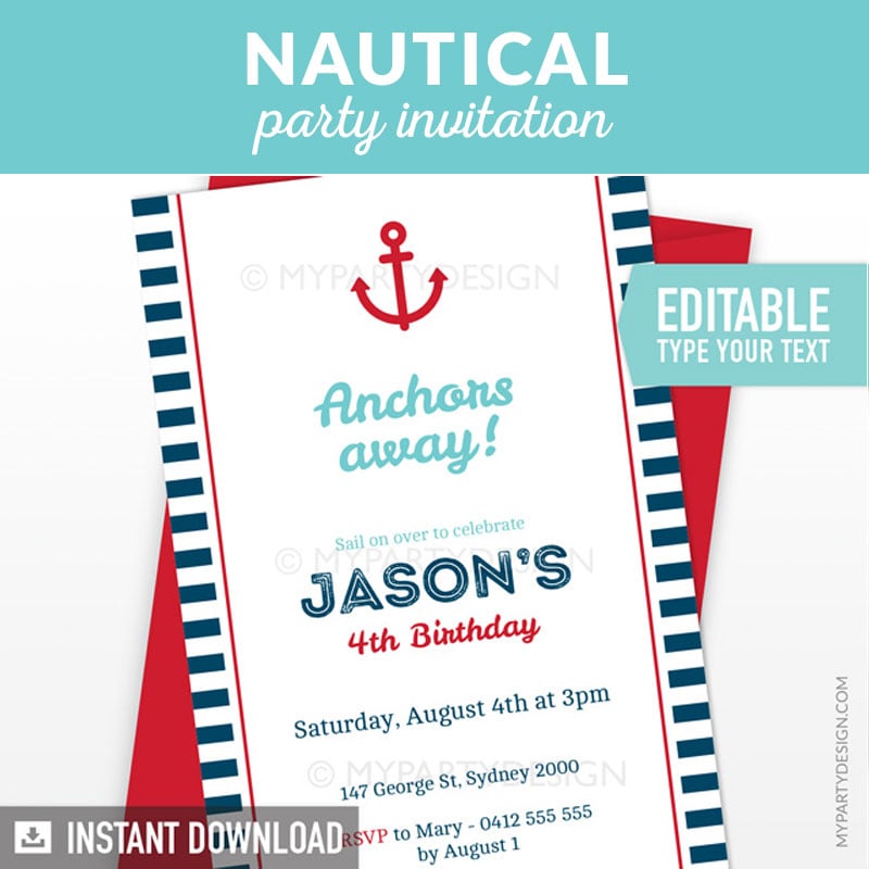 NAUTICAL_BDAY_INVITATION-08 navy nautical birthday invitation printable in blue and red