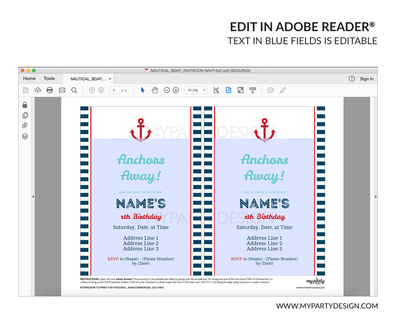 NAUTICAL_BDAY_INVITATION-09 nautical party invitation - editable printable invite