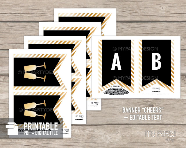 NYE_GOLDBLACK_STRIPES_BANNER-06 black and gold printable banner for new year party