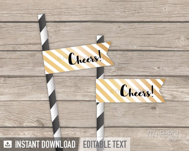 NYE_GOLDBLACK_STRIPES_FLAGS-01 black and gold printable straw flags cheers