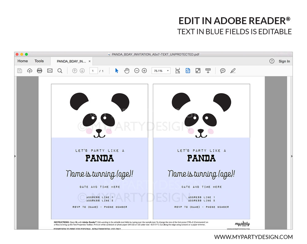 PANDA_BDAY_INVITATION-A02 printable panda invitation with editable text