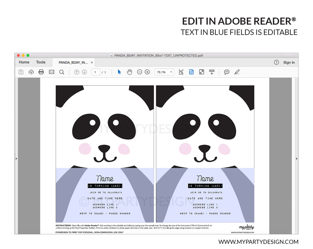 PANDA_BDAY_INVITATION-B02 printable panda invitation with editable text