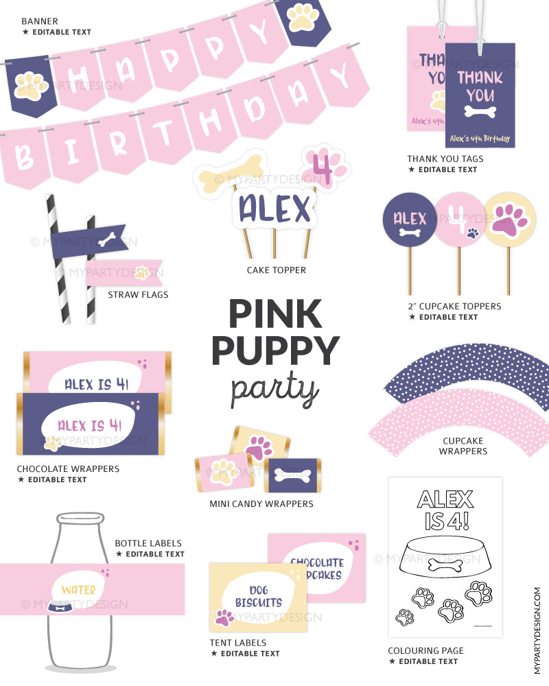 PINK-PUPPY-BIRTHDAY-PARTY-01 printable pink puppy party decorations for a girl birthday