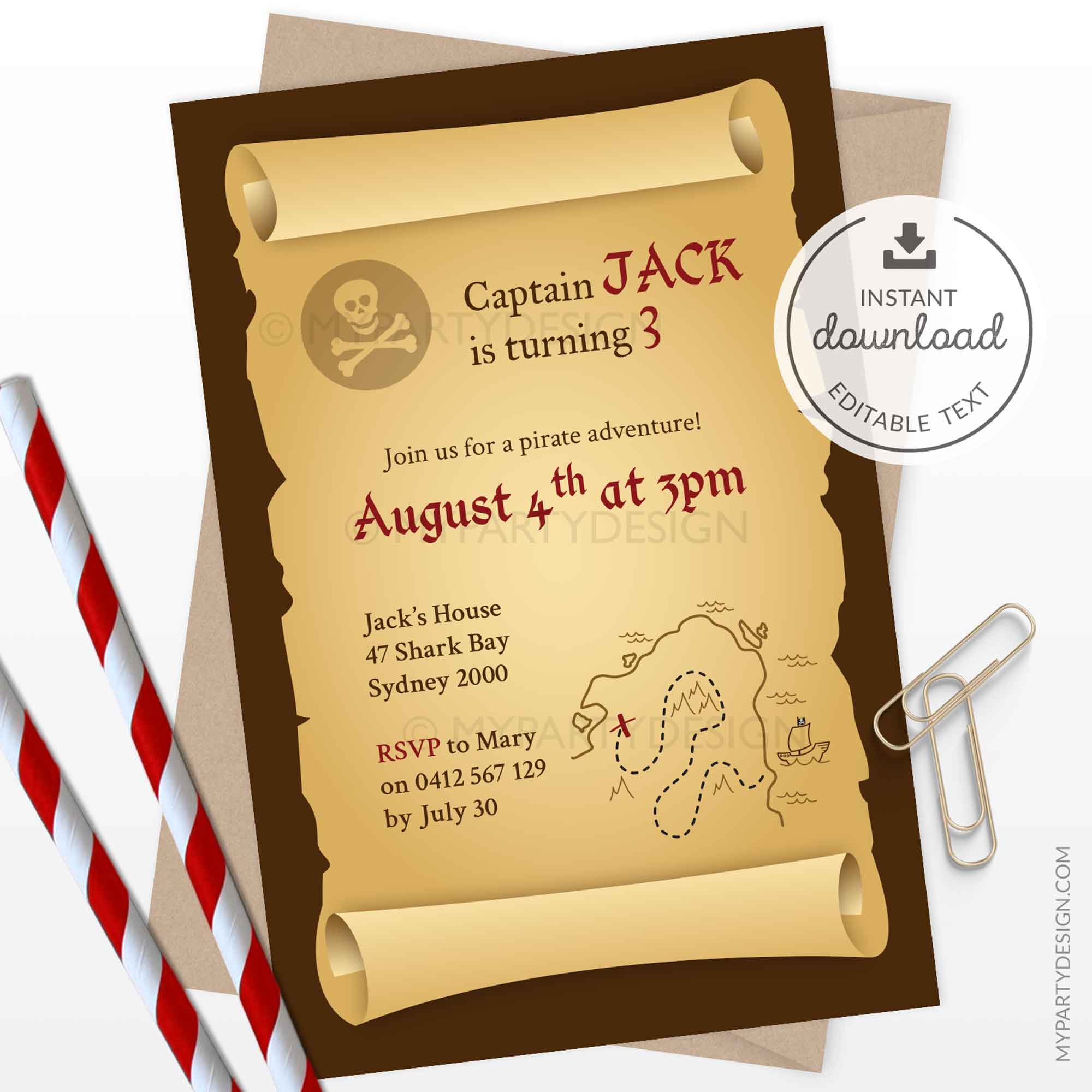 PIRATE_PARTY_INVITATION-05 Pirate Party Invitation, Printable Instant Download with Editable Text