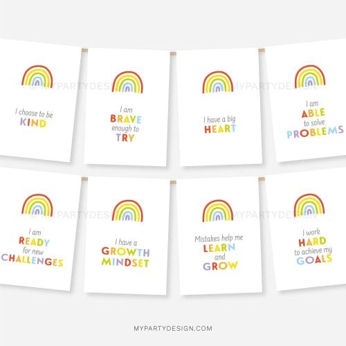 rainbow themed positive affirmation cards for kids