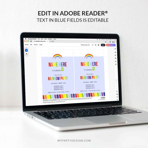 rainbow party invitation - editable printable invite