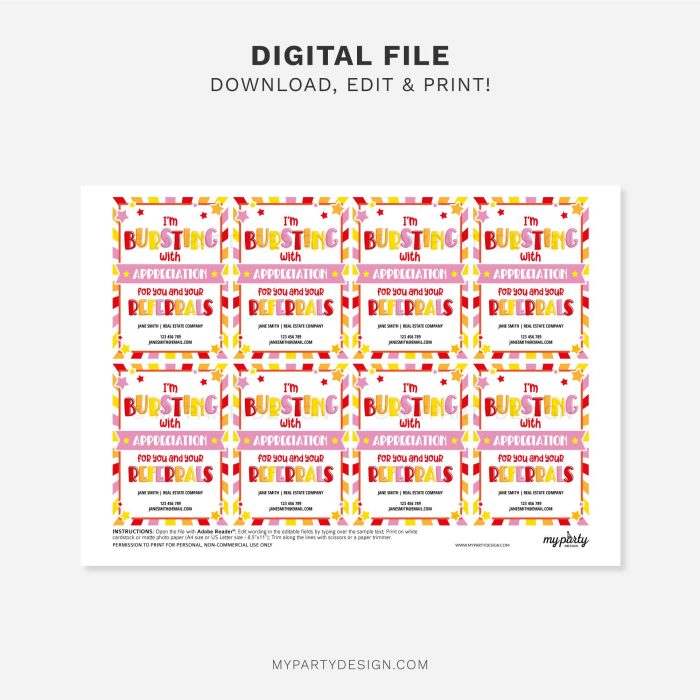 printable appreciation for you and your referrals gift tag for client business marketing