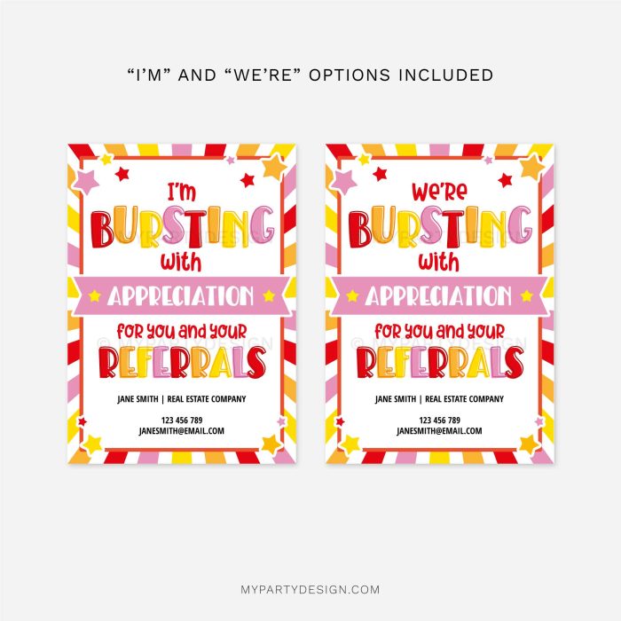 yellow and red bursting with appreciation gift tags for business marketing gifts