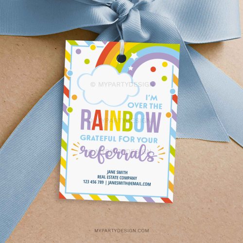 over the rainbow grateful for your referrals tag for business marketing gifts