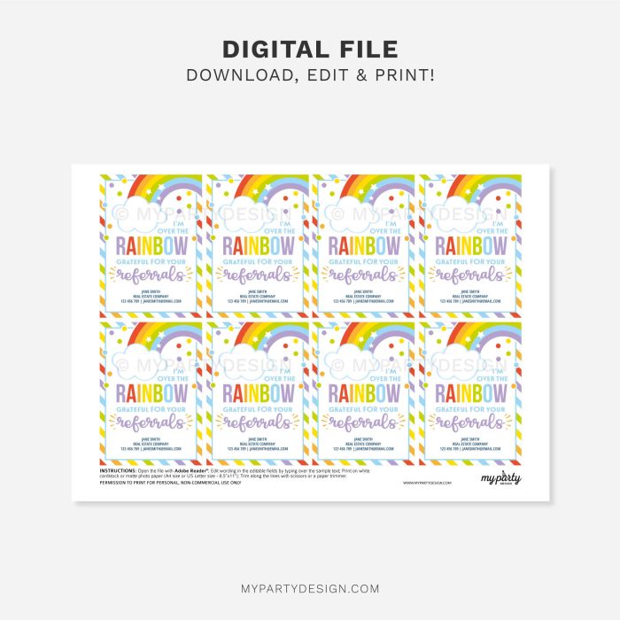printable over the rainbow grateful for your referrals tag for business marketing gifts