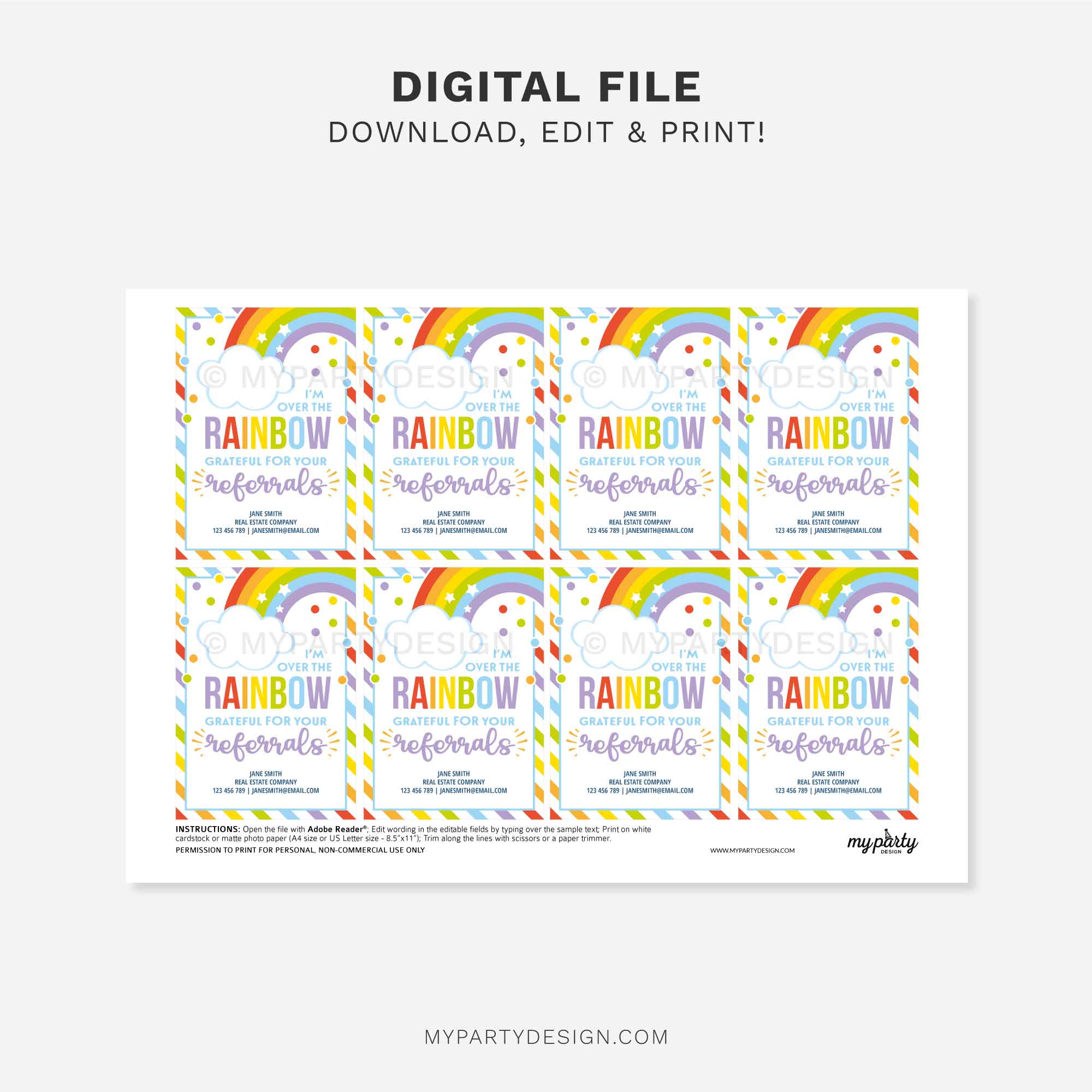 REALTOR-REFERRALS-TAGS-OVER-THE-RAINBOW-00C printable over the rainbow grateful for your referrals tag for business marketing gifts