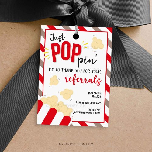 popcorn referral appreciation tag for doctor, dentist, realtor or any other business referrals