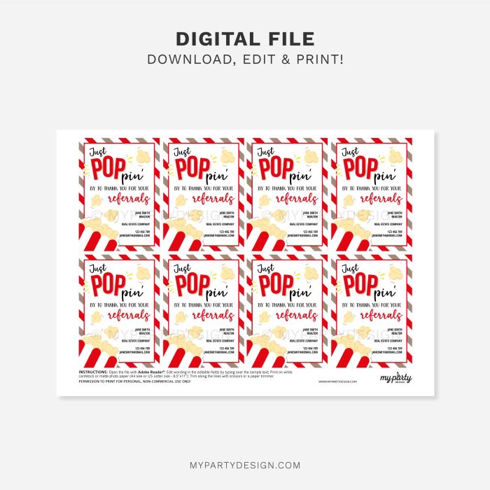 printable popcorn referral appreciation tag for doctor, dentist, realtor or any other business referrals