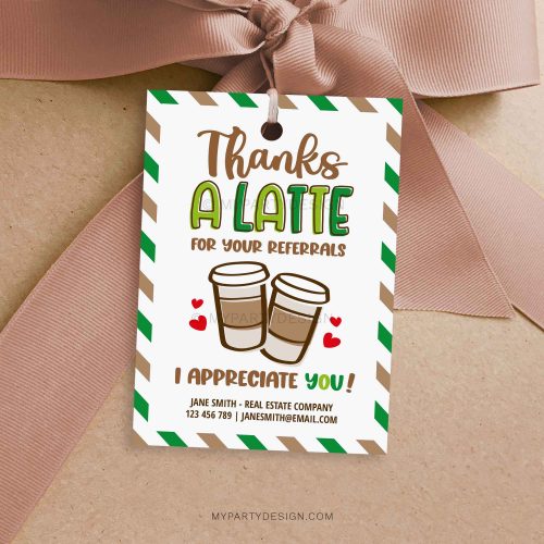 thanks a latte referral appreciation tag for client marketing gifts
