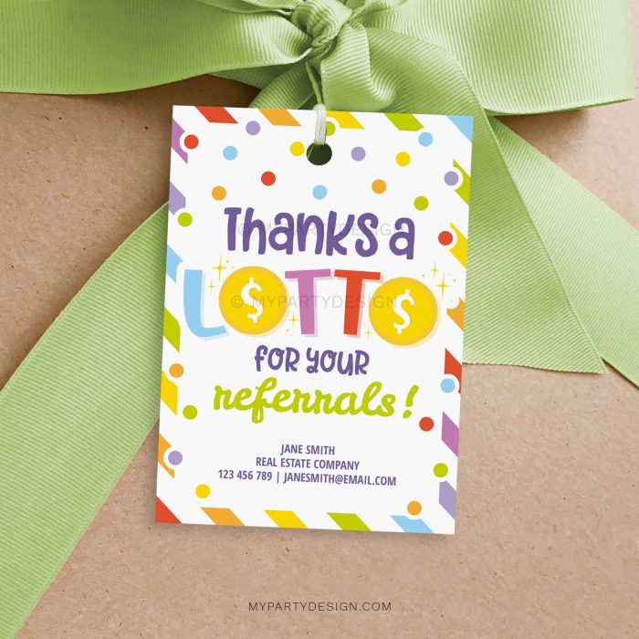 thanks a lotto referrals appreciation tag for client business marketing