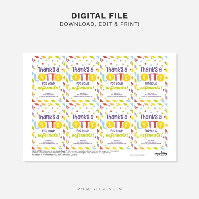 printable thanks a lotto referrals appreciation tag for client business marketing