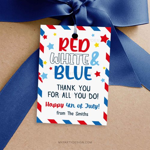red white and blue 4th of July thank you tag for staff appreciation gifts