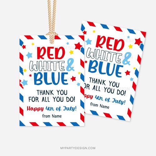 red white and blue thank you for all you do tags for 4th of July appreciation gifts