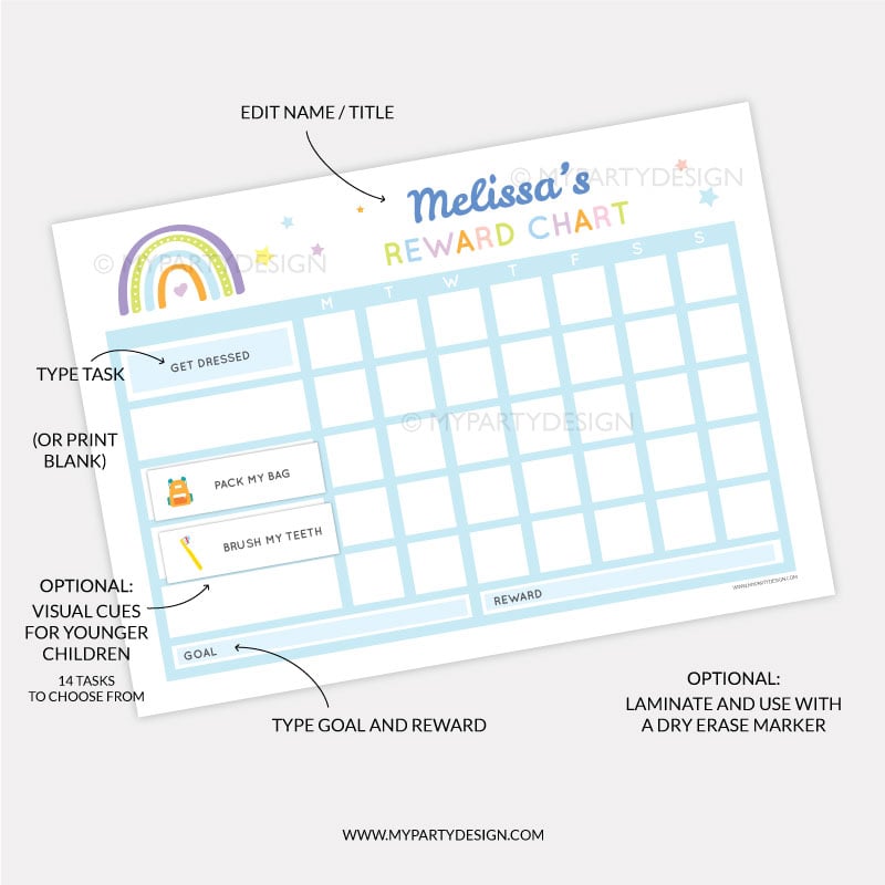 REWARD_CHARTS-006 Printable Reward Chart for girls or boys - blue rainbow