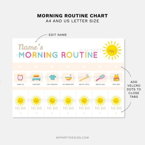 morning routine flip chart for kids with vibrant gender neutral colors and fun visuals for early readers