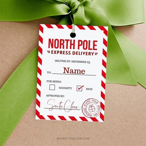 North Pole Express delivery tags for Santa gifts