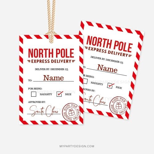North Pole Express delivery tag for Santa gifts