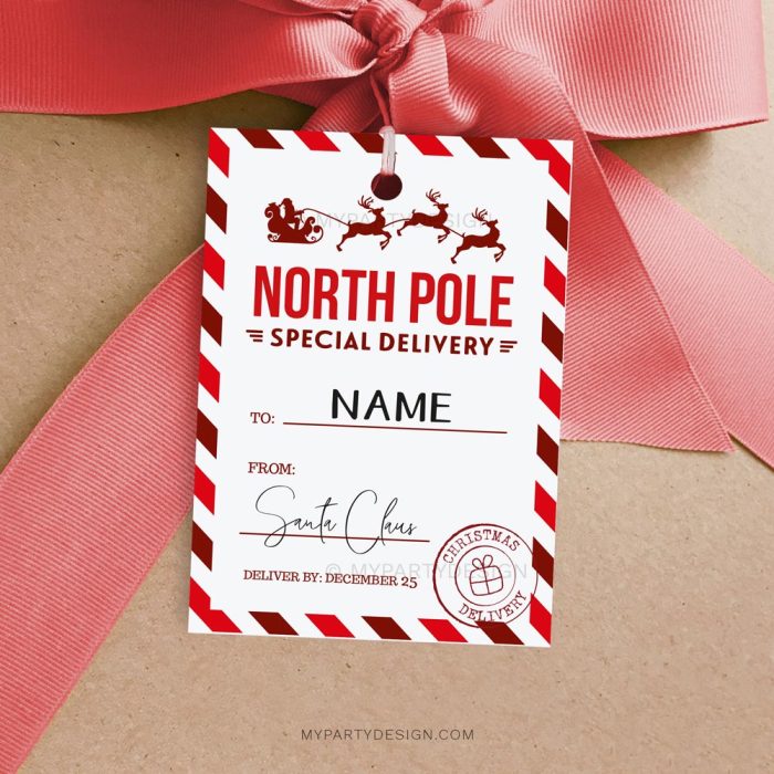 North Pole Special delivery tags for Santa gifts