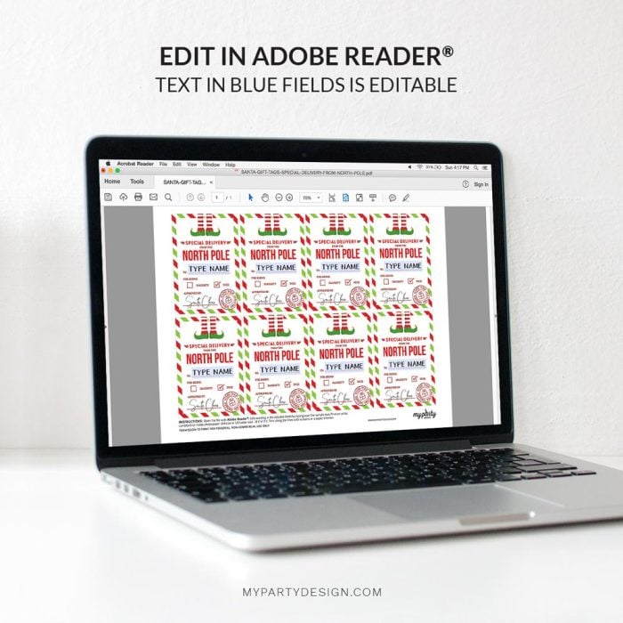 editable Special Delivery from the North Pole Tags for Santa Gifts