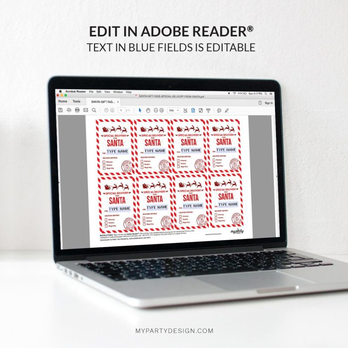 editable special delivery from Santa tags for Christmas gifts