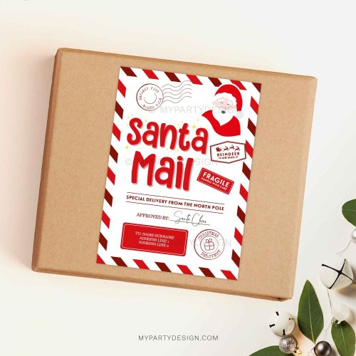 santa mail labels in red colors for official christmas gifts from santa claus