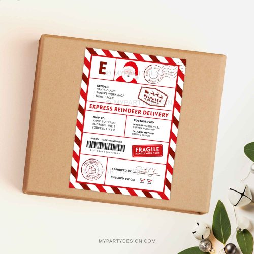 santa shipping labels in red colors for official christmas gifts from santa claus