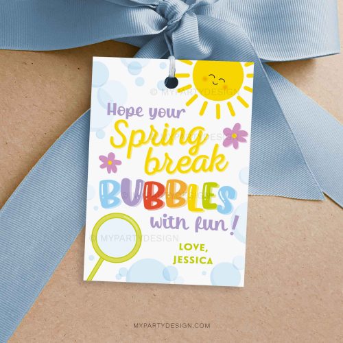 spring break bubbles with fun gift tag for spring class gifts
