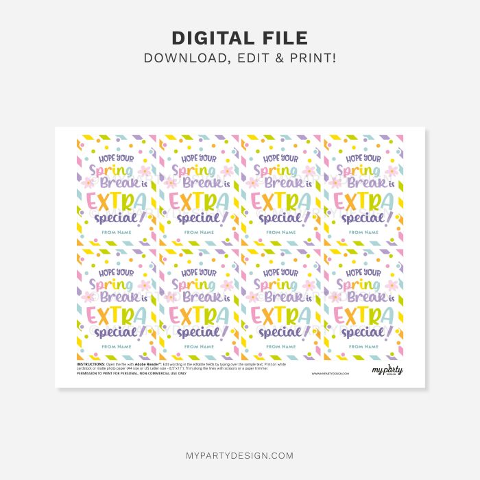 printable extra special spring break gift tag for spring class gifts