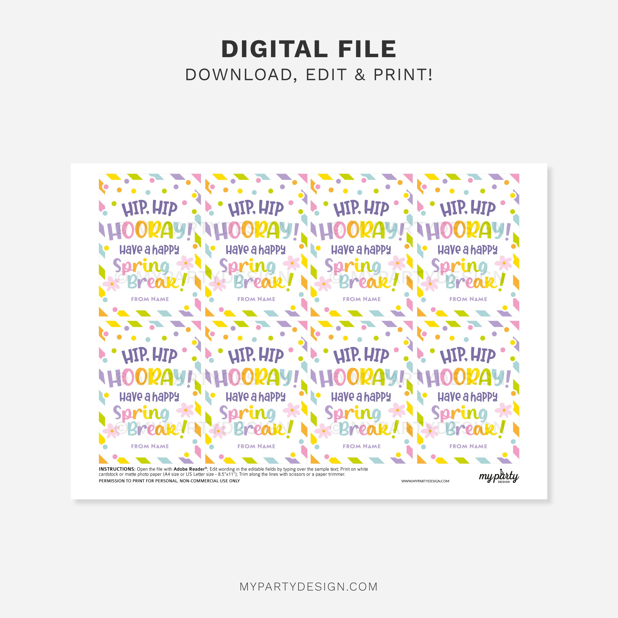 SPRING-BREAK-GIFT-TAGS-HIP-HIP-HOORAY-00C printable spring break hip hip hooray gift tag for spring class gifts