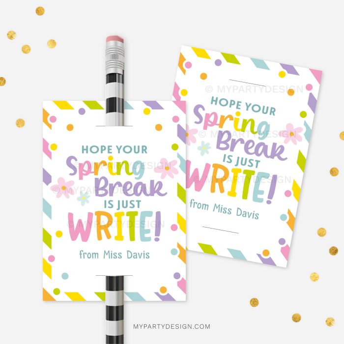 spring break pencil tag for non-candy spring break class gifts