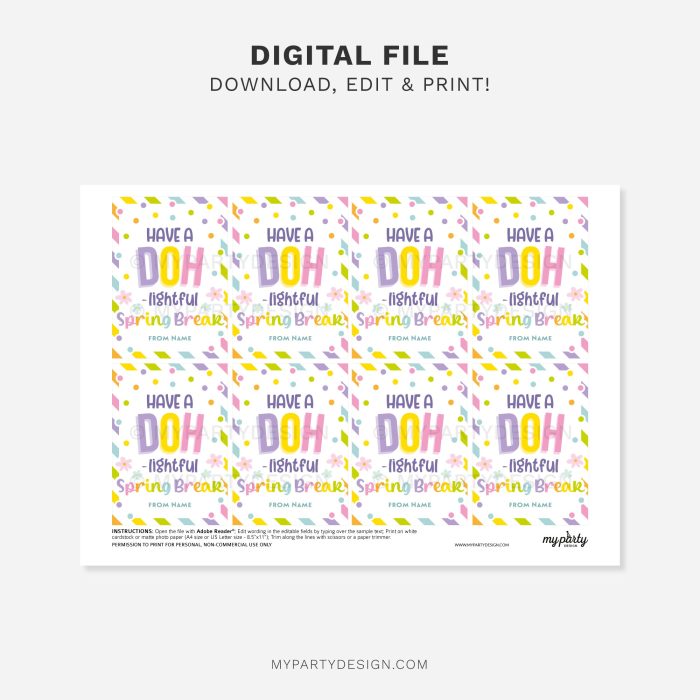 printable doh-lightful spring break play dough gift tag for easter class gifts