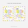 colourful spring break gift tags for squishy toys that read "we squish you a happy spring break"