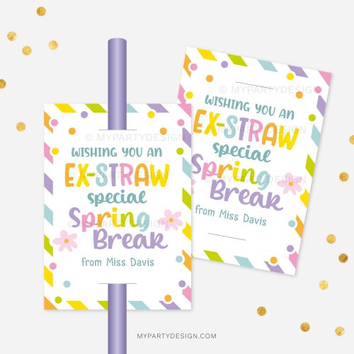 spring break straw tag for school non-candy spring break class gifts