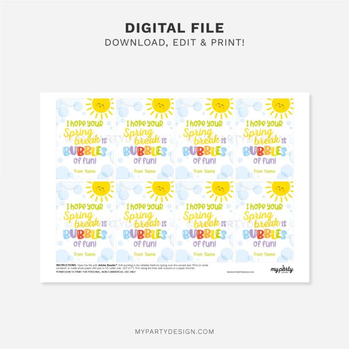 printable spring bubbles gift tags for class gifts