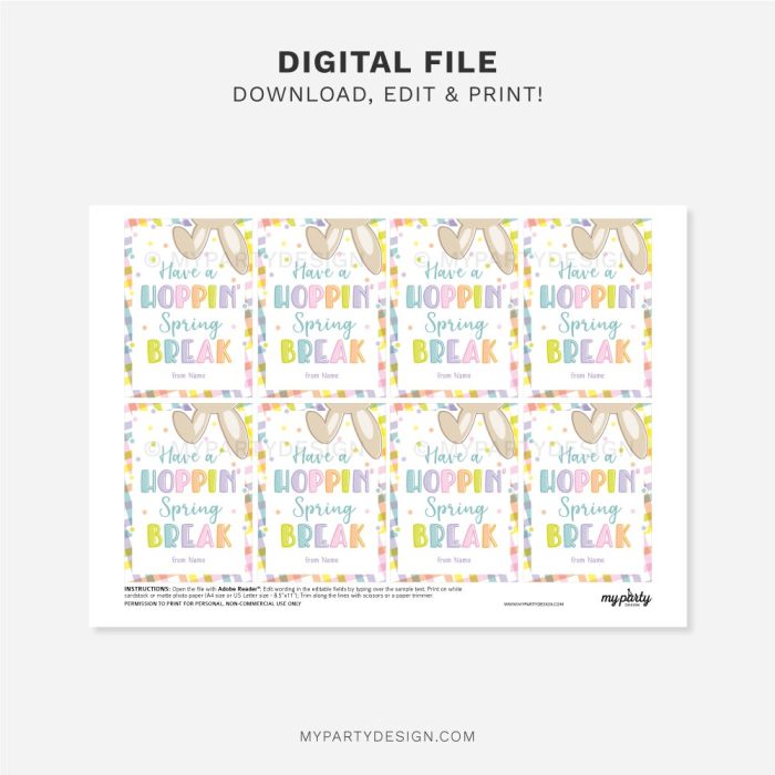 printable Have a Hoppin' Spring Break tags for Spring Break gifts