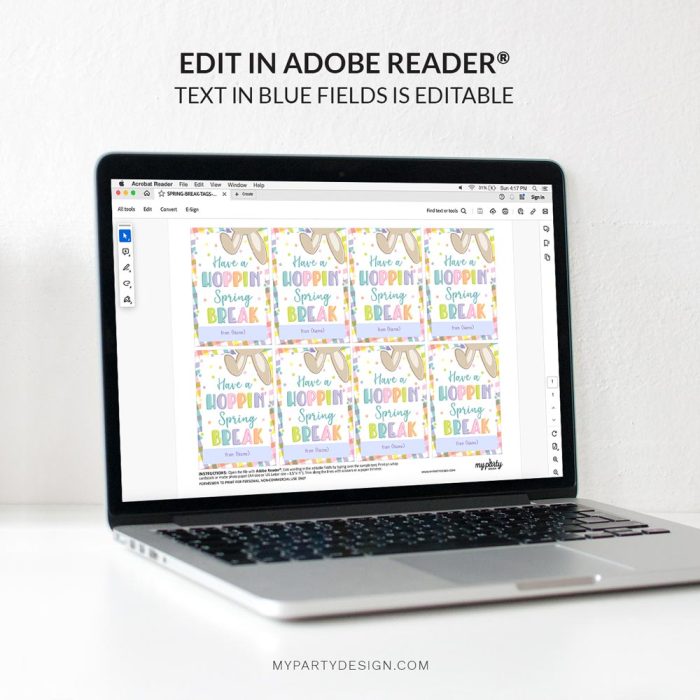 editable Have a Hoppin' Spring Break tags for Spring Break gifts