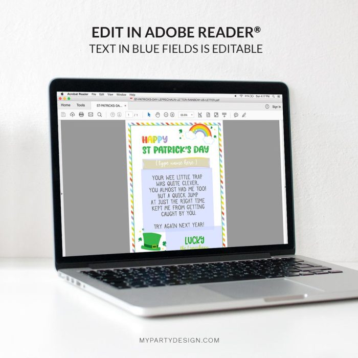 editable leprechaun letter template for St Patrick's Day