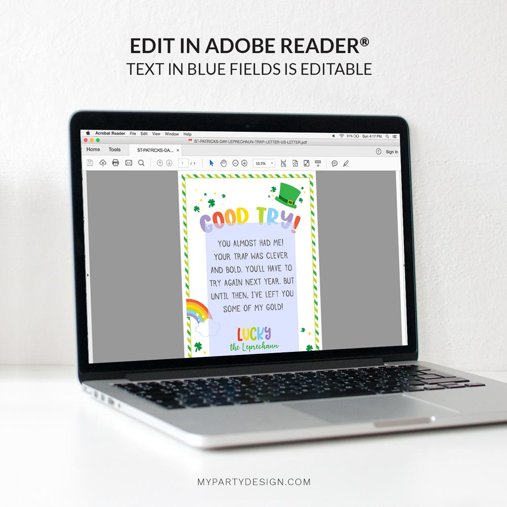ST-PATRICKS-DAY-LEPRECHAUN-TRAP-LETTER-00C editable leprechaun trap letter template for St Patrick's Day