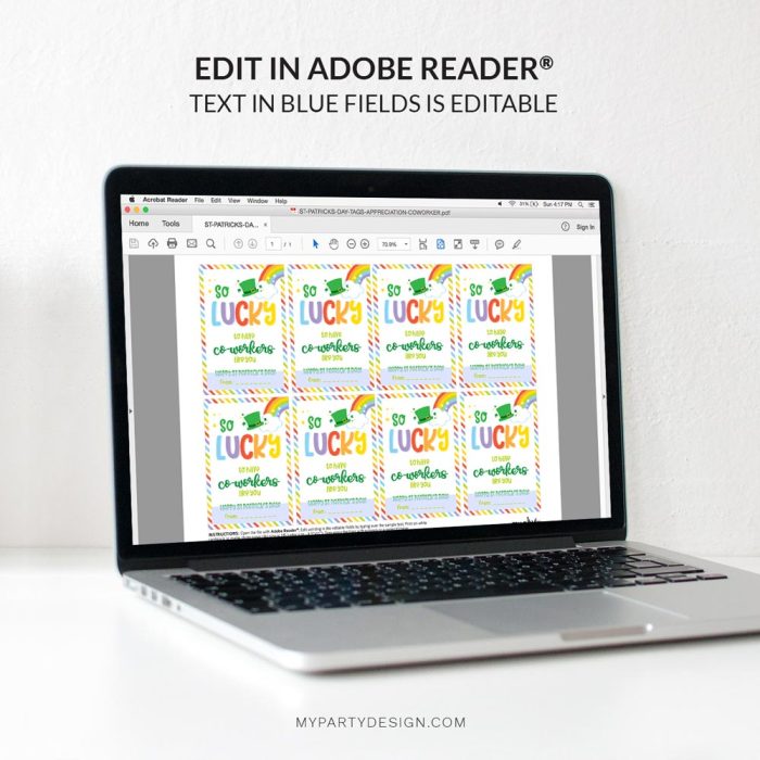 editable co-worker st patrick's day tags for appreciation gift